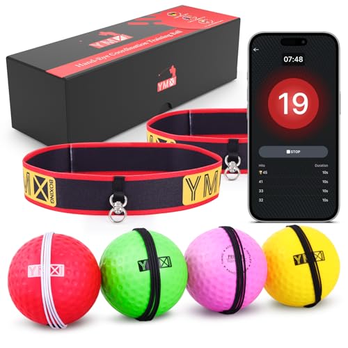 YMX BOXING® Ultimate Reflex Ball Set with Counter App - 4 React Reflex Ball Plus 2 Adjustable Headband, Great for Reflex, Timing, Accuracy, Focus & Coordination Training for Boxing, MMA and Krav Mega - color: Pink/Yellow/Red/Green