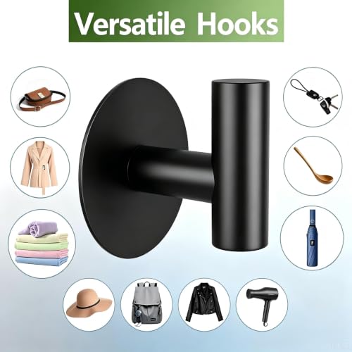 Self-Adhesive Coat Hooks, Stainless Steel Heavy Duty Wall Hooks, Towel Hooks for Hanging Robes, Aprons, Coats and Hats in Bathrooms,Kitchens and Hotels(Black, 4 Pack) - color: Black, size: Adhesive "T" Shape- 4 Pack
