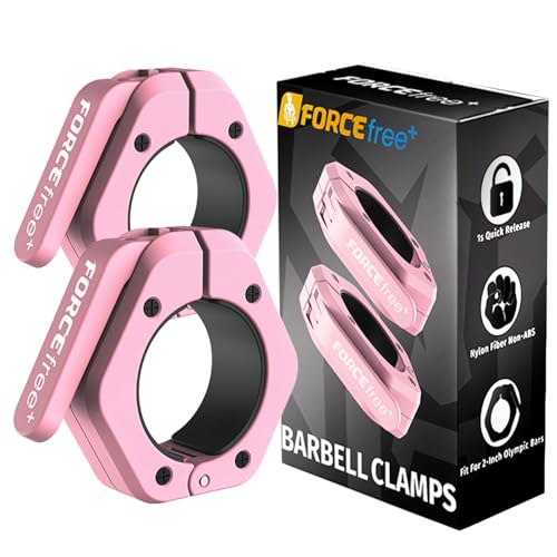 Forcefree+ Barbell Clips (Pair), Barbell Clamps, Quick Release Olympic Barbell Clamps with Anti Slip TPR Grip, Barbell Collars for Secure Weightlifting & Powerlifting - color: Pink