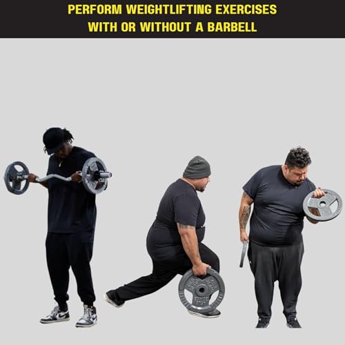 HulkFit 1 inch or 2 inch Cast Iron Weight Plate Set with Multi-Grip Handles and Enamel Coated for Barbells & Strength Training - Grey - style: 2in - 45lbs (SINGLE)