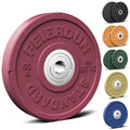 FEIERDUN Color Bumper Plate Set, 2-Inch Olympic Weight Plates, Low Bounce Rubber Barbell Plates with Stainless Steel Insert for Weightlifting, Strength Training, CrossFit & Home Gym, 10LB-370LB - style: F) 55LBS Single