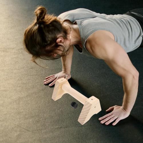 Wooden Push up Handles Parallettes Bars Set 30cm Beech Wood Non-slip Base Calisthenics Gym Equipment for Men Women Home Strength Training and Handstand Practice
