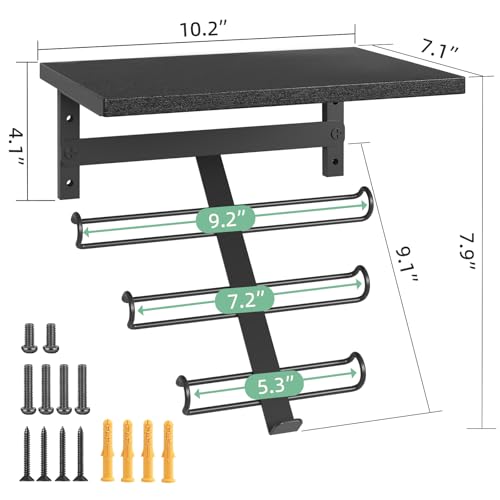 TJ.MOREE 2 Tier Floating Shelf Compatible with Tonal Accessories Wall Mount | Resistance Rack Band Storage Hanger with Shelf Gym Equipment Organizer, Storage Rack for Home Gym,Black