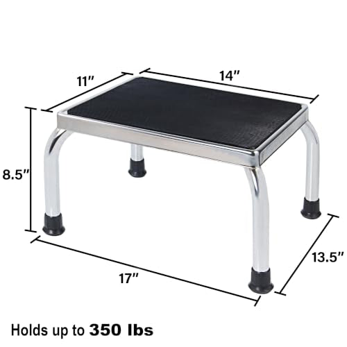 Vaunn Medical Foot Step Stool 350lbs Heavy-Duty Welded Steel Legs, Fully Welded Single Construction Frame, Anti-Skid Rubber Platform - color: Chrome Without Handle