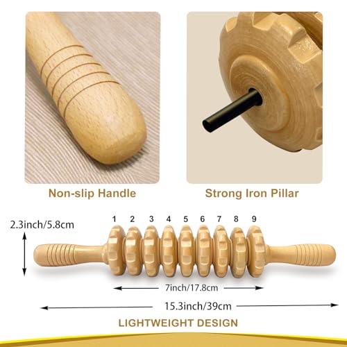 Manual Massager Wooden Handheld Roller Trigger Point Massager Stick for Fascia, Cellulite, Muscle & Abdomen, Body Therapy Massager, Muscle Belly Relief Tool, Natural Wood - color: Wood