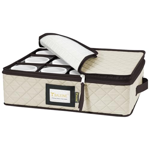 BALEINE China Storage Containers, Sturdy Quilted Wine Glass Storage, Plate Organizer with Carry Handles, Moving Boxes for Dishes, Cups, Mugs and Stemware (Mug Storage, Soft Shell Cream) - color: Cream, style: Mug Storage-Soft Shell