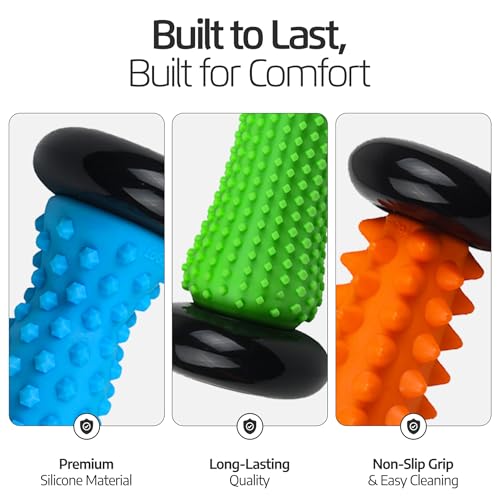 Logest Foot Massage Roller - for Trigger Point Therapy, Injury Rehabilitation & Deep Tissue Massage - Prevent Stiffness & Improve Strength - Silicon with Nodules (Blue - Green 2 Pack) - color: Blue - Green 2 Pack