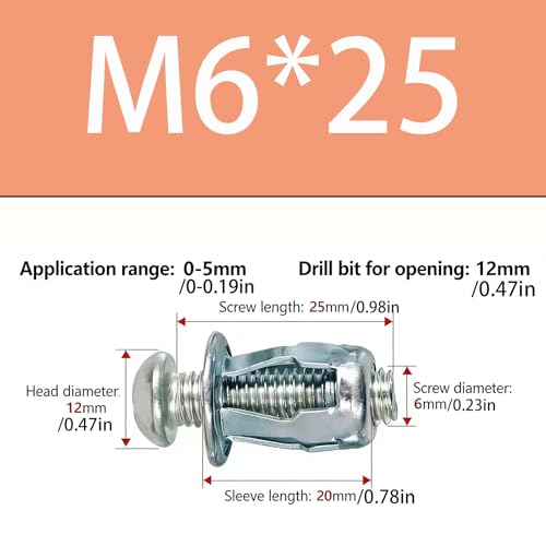 Hollow Wall Anchors, M6 Carbon Steel Drywall Anchors Kit, Heavy Duty Hollow Door Anchors and Petal Nuts for Thin Walls, Hollow Doors, Aluminum Cladding and Iron Sheet, 5 Pcs - size: M6