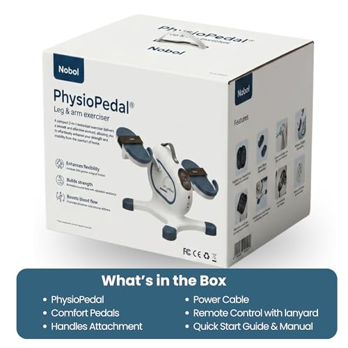 Nobol PhysioPedal® Motorized Under Desk Exercise Bike for Seniors & Adults – Electric Pedal Exerciser with Remote, Adjustable Speeds & Resistance, LED Display, Portable Seated Leg & Arm Pedaler
