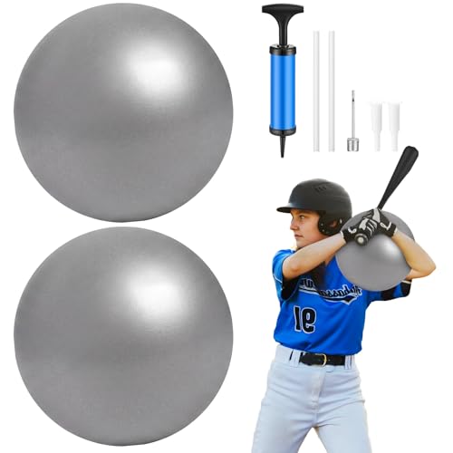 2 Pcs Connection Ball with Pump 9 Inch Pilates Baseball Softball Batting Trainer Improve Arm Action Hitting & Pitching Efficiency Connection Ball for Baseball - color: Gray