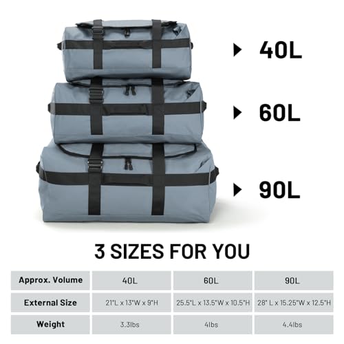 MIER 40L/60L/90L Water Resistant Backpack Duffel, Heavy Duty Duffle Bags | Heavy-Duty; Inner Zipper Pockets; Suit for Travel Gym Camping Sports Weekend Getaways; Convertible with Backpack Straps - color: Gray, size: 60l