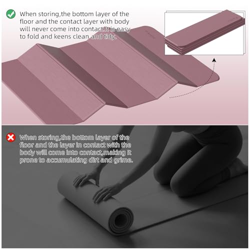 PAIDU Foldable Yoga Mat (10MM) 75‘’x40‘“ Quick Fold，Easy Storage | TPE Non-Slip Design, Ea Extra Long/Wide for Indoor Yoga, Pilates and Outdoor Travel Workouts - color: Deep Pink