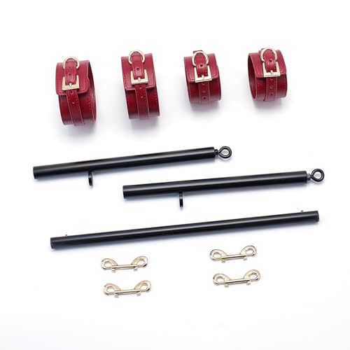 Spreader Bar Heavy Duty Stainless Steel Expandable Black Bar Home Gym with 4pcs Furry Purple Adjustable Strap,Sports Aid Training Fitness Gear Pilates Aid Kit,Yoga Set (Black+Claret PU Kit)