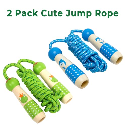 EGOSKY Jump Rope Kids, 7.2ft Children Adjustable Cotton Skipping Rope with Wooden Handle for Boys Girls Fitness Outdoor Activity - color: Green+Blue