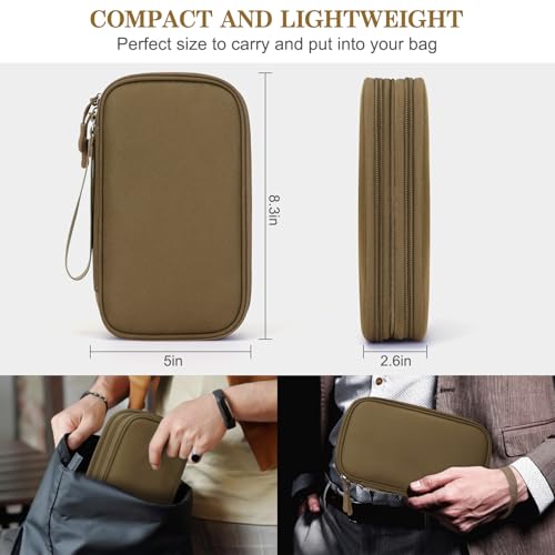 FYY Electronic Organizer, Travel Tech Pouch Bag, Medium, Brown | Wrist Strap, Waterproof, Double Layers Portable Electronics Travel Carrying Case for Cord, Charger, Daily Business Trips Use - color: Brown, size: Medium