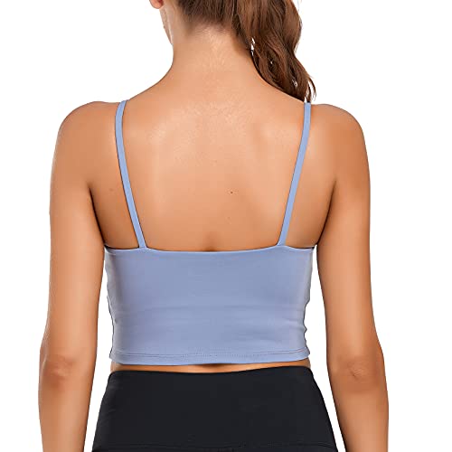 Lemedy Women Padded Sports Bra Yoga Tank Top | Light Support, Longline, Fitness Workout Running Shirts, Removable Pads, Spaghetti Straps, for Women - color: Lavender, size: Medium