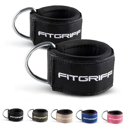 Fitgriff® Ankle Straps V2 for Cable Machine (2 Pieces) - Gym Workout Equipment - Leg Pulley Attachment, Kickback Straps - color: Black