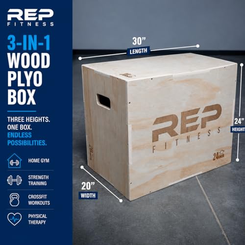 Rep Plyometric Wood Jump Box | CrossFit & Strength Training | 12 to 30" Range of Wooden Step Platforms | Gym & Sports Workouts | Fitness, Exercise, Physical Therapy Equipment | Pro Conditioning Tool - size: Large, 30" x 24" x 20"