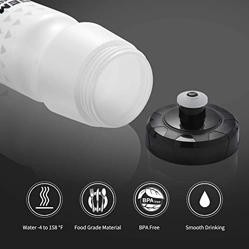 GEMFUL Water Bottle Biking BPA Free 24 Ounce 2 Pack | BPA Free, Leakproof, Squeeze Design For Easy Hydration, Fits Standard Bike Cages, Reusable & Durable, for Bicycle, Bike, MTB - color: Black+White