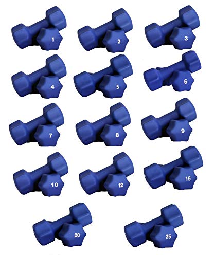 Ader Neoprene Dumbbell (1-30lb) Single Size Pair or Set - color: 1-25LB Blue 14 Pairs