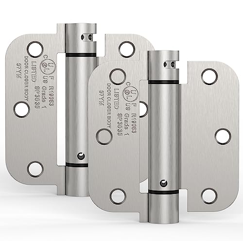 2 Pack 3.5 Inch Self Closing Door Hinges, Satin Nickel | Spring loaded; adjustable tension; 5/8" radius corners; UL listed; for front and back doors; left or right hand swing - color: Satin Nickel, size: 3.5" (2 Pack)