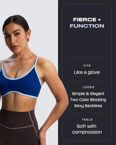 Aoxjox Lexi Lined Strappy Sports Bra | women's color block workout top,adjustable straps, removable pads, fitness athletic yoga crop tank, moisture-wicking - color: Bellwether Blue/Airy Blue, size: Medium