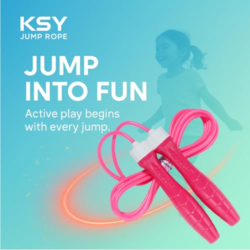 KSY Kids Jump Rope (Crystal Series) – Durable PVC Jump Rope for Kids Ages 6-12 – Lightweight, Adjustable, and Tangle-Free – Made in Korea - color: Bright Pink