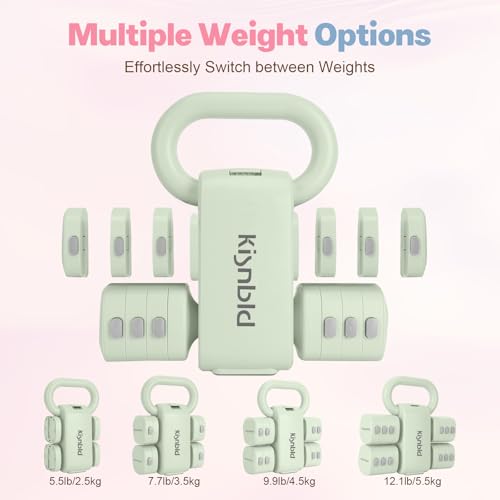kisnbld Adjustable Dumbbell Set, 2-in-1 Dumbbells & Kettlebell,Hand Weights | 2.2-5.5lb Each Free Weights for Women Beginners with Fast Adjustment,Weights Set for Home Gym & Outdoor Exercise Training - color: Green