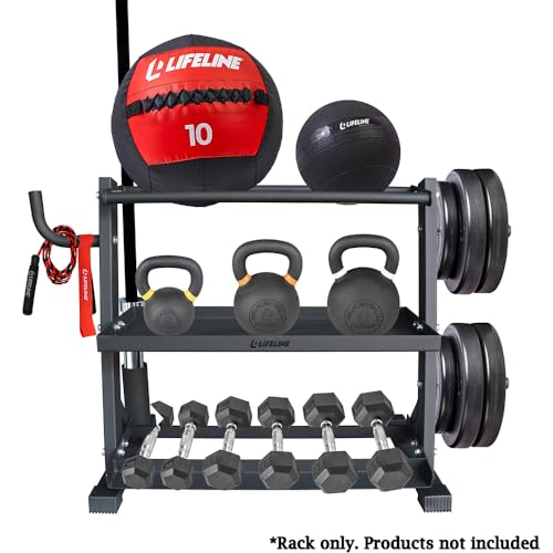 Lifeline Fitness Home Gym 3-Shelf Dumbbell and Kettlebell Storage Rack
