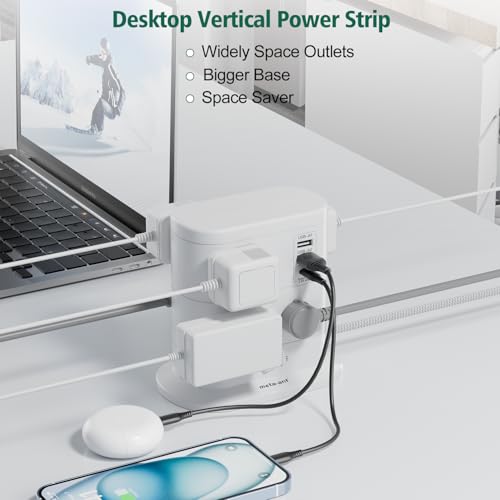 10 in 1 Surge Protector Power Strip Tower - 5Ft Flat Plug Extension Cord with 7 Outlets 3 USB Ports (1 USB C), Desk Power Strips with Surge Protection for Home Office Supplies Dorm Room Essentials
