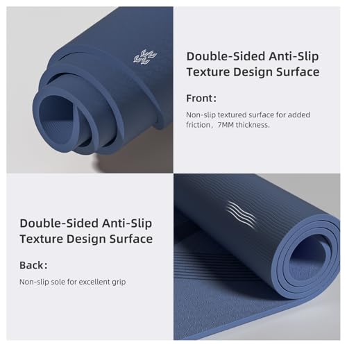 Yoga Mat High Density Exercise Mat, 76"x32"x0.27"Thick Wide & Large Yoga Mat for Women Men, Professional POE Workout Mat for Yoga, Pilates, Fitness & Stretching - color: Navy Blue