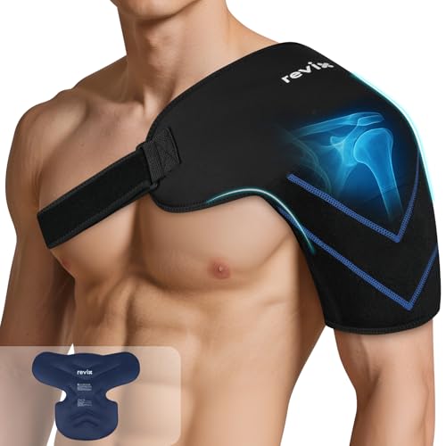 REVIX Large Shoulder Ice Pack Wrap & Brace for Rotator Cuff & Arm | Reusable Gel Shoulder Brace for Surgery Recovery, Rotator Cuff & Muscle Relief, for Men & Women - size: Large, style: Black, 1 Gel Pack+1 Shoulder Brace