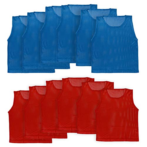Athllete LITEMESH Pinnies (Set of 12/24 Practice Vests) Youth Pinnies, Pennies for Sports Youth, and Scrimmage Vests - color: 6-red + 6-blue, size: Teen/Adult