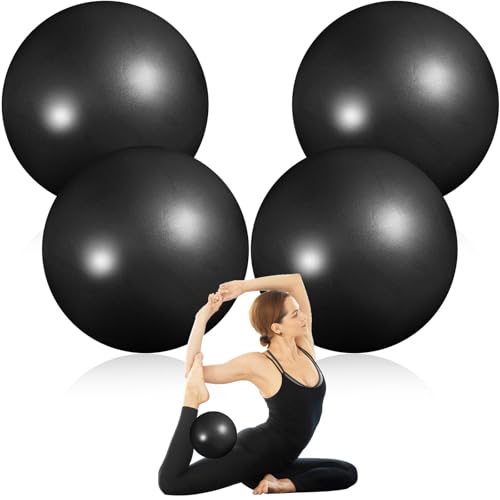 4 Pcs Small Exercise Pilates Ball Bulk 9 Inch Mini Yoga Balls Anti Burst and Slip for Stability, Fitness, Physical Therapy, Stretching & Core Workout at Home Gym Office Class - color: Solid Black
