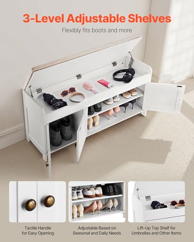 VEVOR Shoe Storage Bench with Padded Cushion & 3 Barn Doors, Entryway Bench with Hidden Storage, 41.3 x 13.8 x 19.8 Inches, for Entryway, Hallway, Living Room, Bedroom - size: 3 Barn Doors