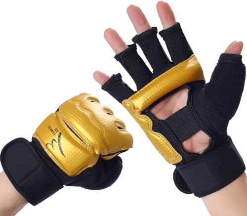 Kickboxing Sparring Gloves TKD Gloves for Men Women Half Finger Boxing Gloves Fighting Gloves Boxing Gloves for Punching Bag Training Gloves for Men Women Black - color: Golden, size: X-Small