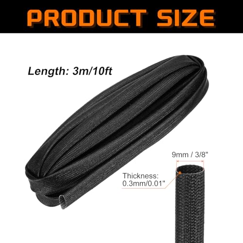 MECCANIXITY 10ft Braided Cable Sleeve, 3/8" ID 200C Heat Resistant 1500V Fiberglass Wire Insulation Cord Protector Organizer Wires Management for Motor Engine Fuel Line, Black - color: Black, size: 10ft-9mm