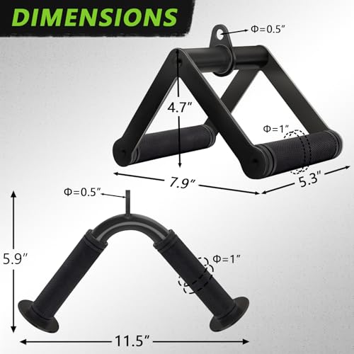 Double D Row Handle Cable Attachment for Weight Workout, Steel with Non-Slip Rubber Grip (Black) - color: Black V-Shaped Bar & Double D Handle