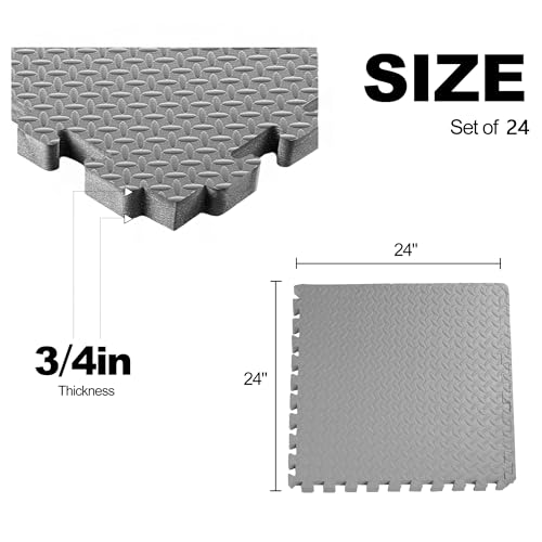 Elevon Puzzle Exercise Gym Flooring Mat, EVA Interlocking Foam Tiles Workout Mat for Home Gym, Fitness Equipment, MMA, Gymnastics, Shock-Absorbing Exercise Mat, Multi-Color - color: Grey, style: 3/4"Th, 24 Tiles (96 Sq Ft)