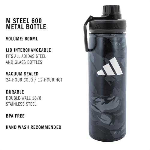 adidas Stainless Steel Metal Water Bottle 20 oz (600 mL) Screw Cap - color: Night Grey/Grey Four/Grey Six