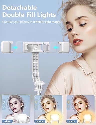 45'' Selfie Stick with Light, Travel Tripod Essentials with Wireless Remote | Portable Cell Phone Tripod Stand, Beach Cruise Ship Essentials for family, Compatible with 4-7.2" All Smartphone - color: White - 45" Standard Height