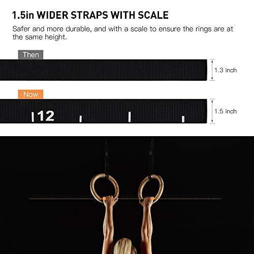 PACEARTH Gymnastics Rings Wooden Olympic Rings 1500/1000lbs with Adjustable Cam Buckle 14.76ft/9ft Long Straps with Scale Non-Slip Gym Rings for Home Gym Full Body Workout - size: 1.25" (32MM) Rings & Straps