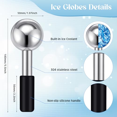 Baderke 2 Pcs Ice Globes for Face Stainless Steel Cooling Globes Unbreakable Cooling Roller Women Ice Balls Cryo Sticks Facials Skin Care for Dark Circles, Puffiness(Silver (Black Handle)) - color: Silver (Black Handle)