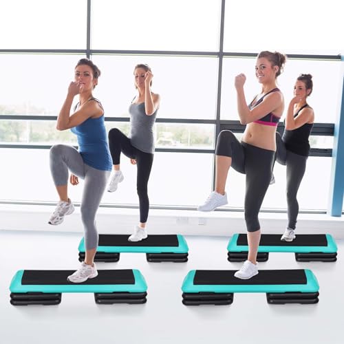 43'' Wide Adjustable Aerobic Step Platform - 4 Stackable Risers for Home Gym Cardio, Strength & Full-Body Training - color: Green