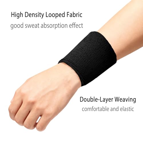 12 PCS Sweatbands Sports Wristband, Sweat Absorbent, for Basketball, Tennis, Football, Running - color: black