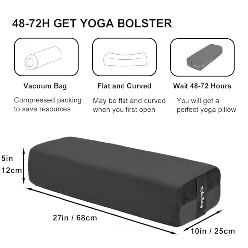 Rectangular Yoga Bolster Pillow, Meditation Pillow for Yin & Restorative Yoga, Filled with Wasted Sponge - color: Black