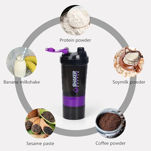 XTK Shaker Bottle Protein Shaker Bottles with Storage and Mix Ball, 16OZ Sports Water Bottle with Pill Organizer,Leak Proof Portable Shaker Bottles for Protein Mixes and Pre Work Out,BPA Free(purple) - color: PURPLE