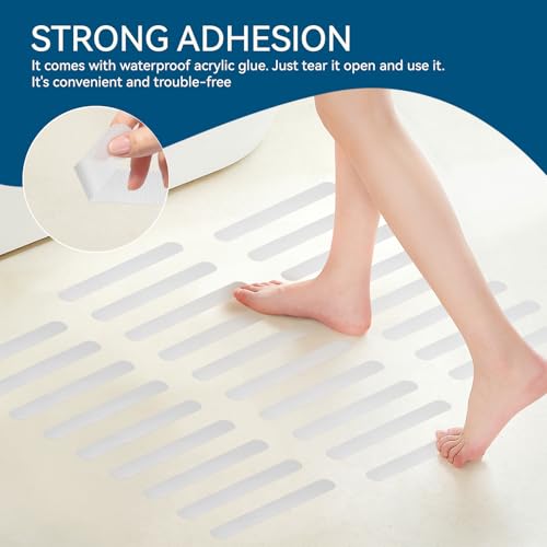Anti-Skid Strips for Tub and Bathroom, 24-Pack Transparent | Grip Pads with Applicator Tool, Slip-Resistant Safety Set, For Washroom Floors, Steps, Stepladders, Spa Surfaces