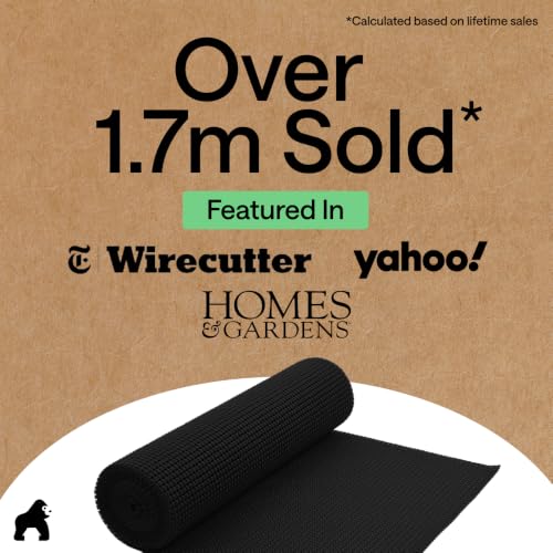 GORILLA GRIP powerGRIP Drawer Shelf and Cabinet Liner, Thick Strong Hold, Non-Adhesive Liners Protect Kitchen Cabinets and Cupboard, Bathroom Drawers, Easy Install, Breathable Mat, 12" x10', Black - color: Black, size: 12" X 10', style: 12" x 10'