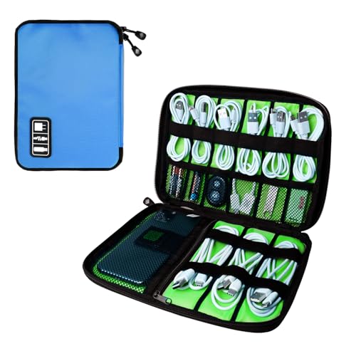 Lcsmaokin Electronics Travel Organizer,Portable Waterproof Electronic Travel Storage Bag for Small Charging Cord Storage,Charger,SD Card etc,for Travel,Business- Blue Green - color: C-Blue-Green, size: Single Layer
